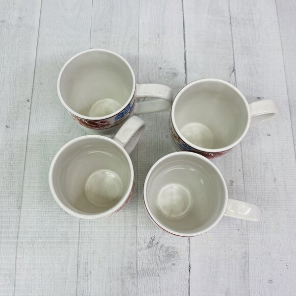Country Living CUJ1 Center Red Rose Dot Stoneware White 16 oz Cups Mugs Set 4 - Picture 6 of 12